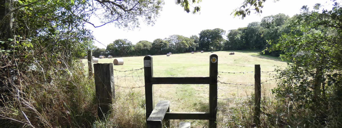Stile on footpath leading to the village hall in Whitstone